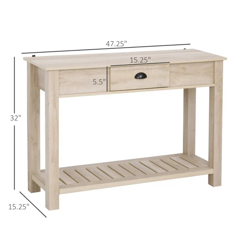 HOMCOM Console Side Entryway Table with Storage Drawer, Bottom Shelf, & a Strong Sturdy Construction - White Oak