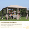 Outsunny 10’ x 10’ Gazebo with Netting Steel Fabric Outdoor Patio Pavilion Canopy Tent - Taupe