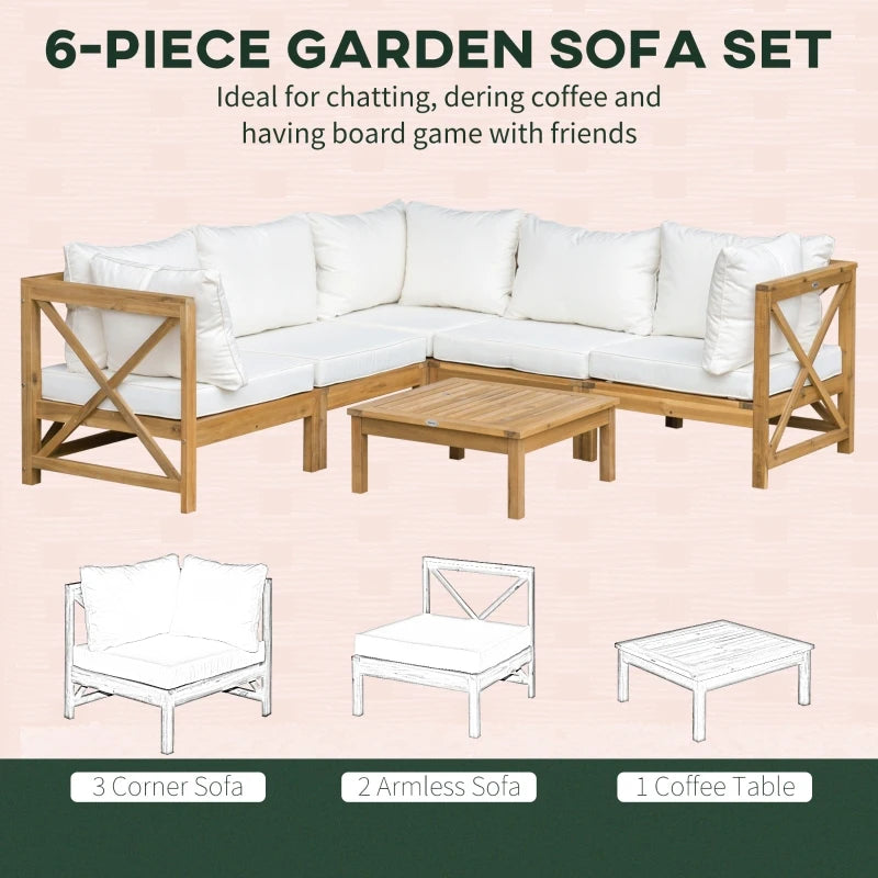 Outsunny 5 Seater L Shaped Patio Furniture Set, Wood Outdoor Sectional Sofa Conversation Set with Coffee Table and Cushions for Garden, Backyard, Porch and Poolside, Grey