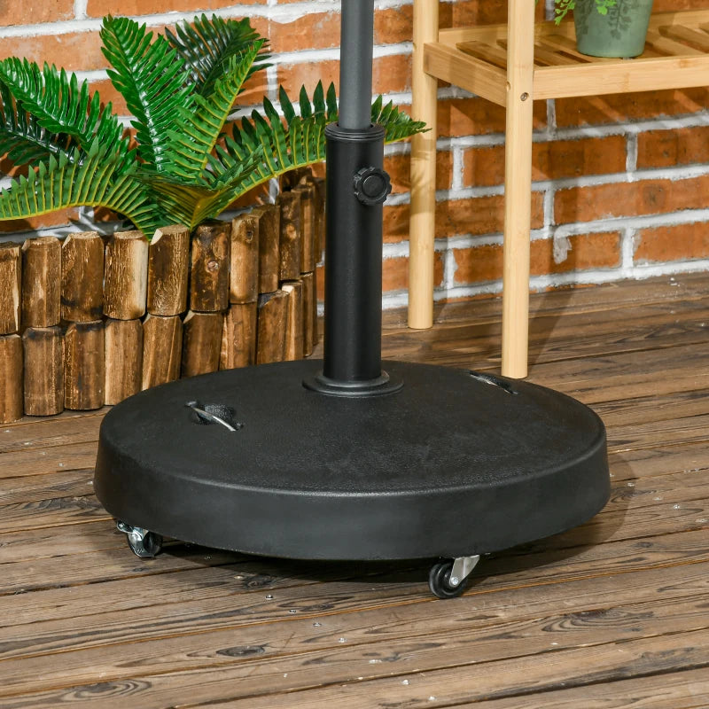 Outsunny Patio Umbrella Base with Wheels, 53lbs Water or 66lbs Sand Filled, Heavy Duty Outdoor Umbrella Stand Holder, Gray