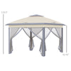 Outsunny 11' x 11' Pop Up Gazebo, Foldable Canopy Tent with Solar LED Light, Remote Control, Zippered Mesh Sidewalls, Easy Height Adjustable and Carrying Bag for Backyard Garden Patio, Beige