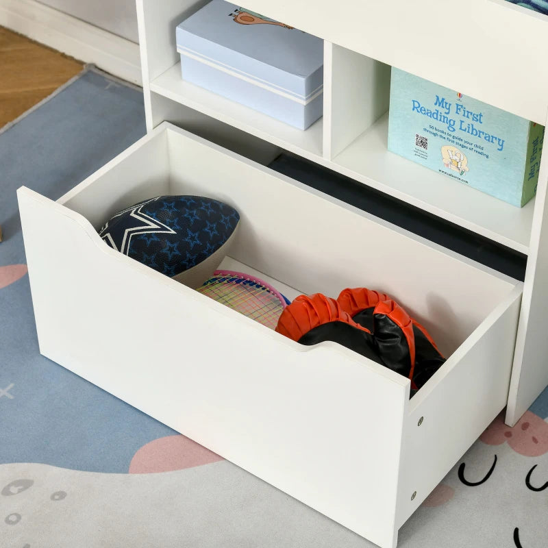 HOMCOM Kids Bookcase Multi-Shelf Book Rack with Mobile Drawer for Books, Toys, White