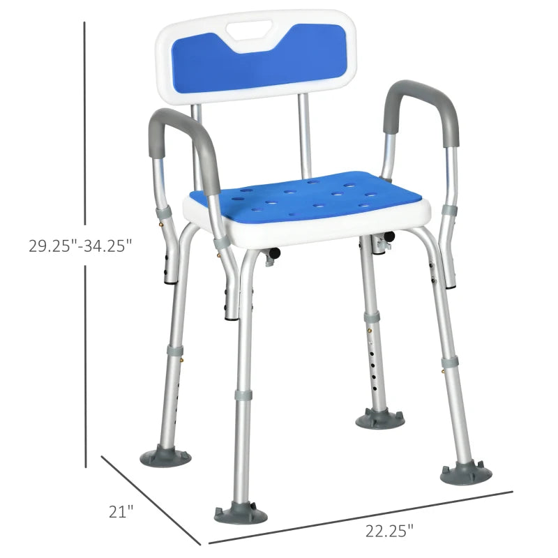 HOMCOM EVA Padded Shower Chair with Arms and Back, Bath Seat with Adjustable Height, Anti-slip Shower Bench for Seniors and Disabled, Tool-Free Assembly, 299lbs