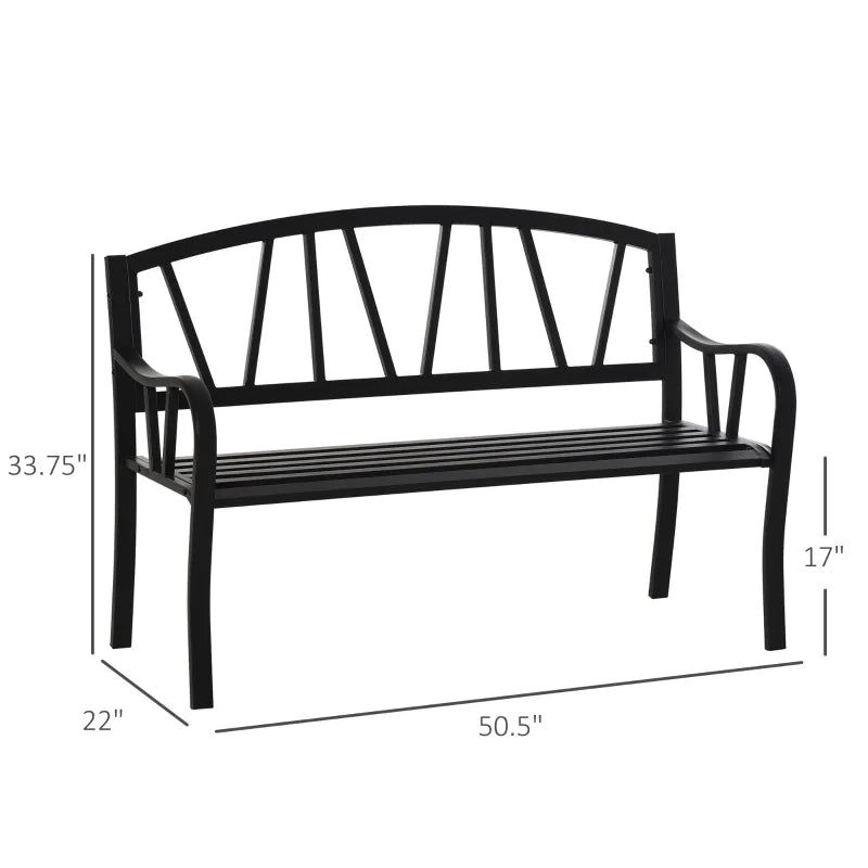 Outsunny 50" Garden Bench, Patio Loveseat with Antique Backrest, Wood Seat and Steel Frame for Backyard or Porch