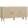 HOMCOM Sideboard Buffet Cabinet, Kitchen Cabinet, Coffee Bar Cabinet with 3 Rattan Doors and Adjustable Shelves, Natural