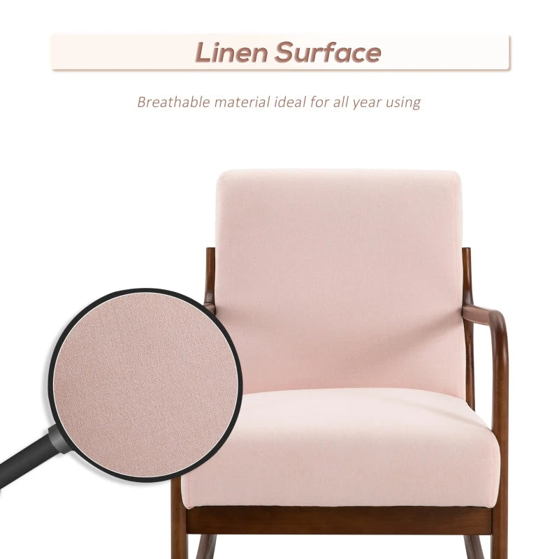 HOMCOM Upholstered Rocking Armchair with Wood Base and Linen Fabric Padded Seat for Living Room, Pink