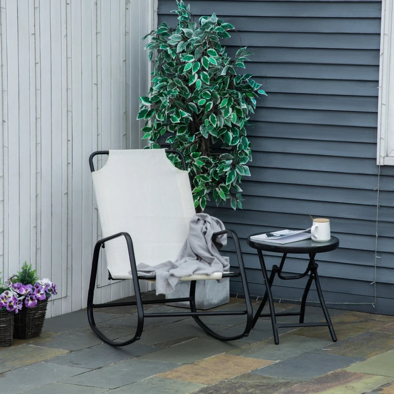 Outsunny Garden Rocking Chair, Outdoor / Indoor Sling Rocker for Patio, Balcony, Porch, Cream