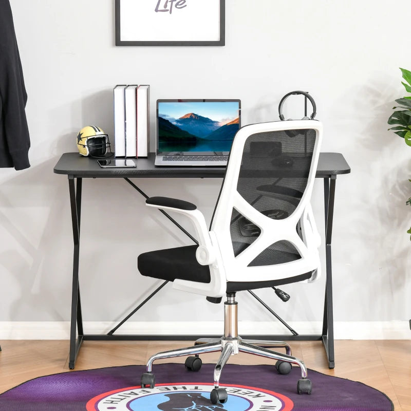 HOMCOM Home Office Computer Desk, Writing Desk, Laptop Table with Z-Shaped Metal Frame, V-Shaped Support Bar, and MDF Tabletop, Black