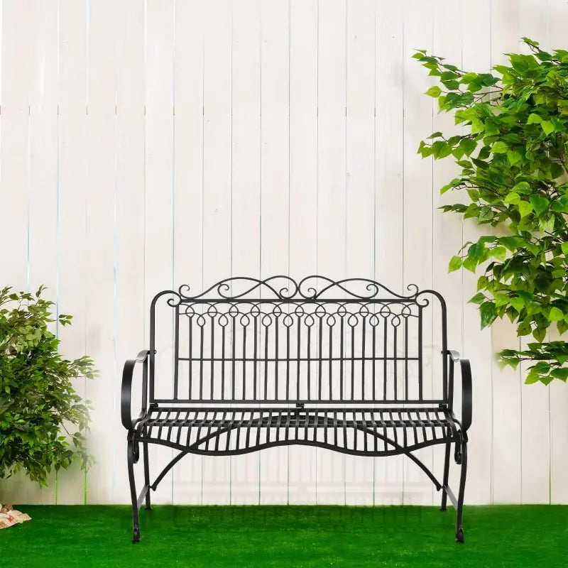Outsunny 43" Cast Iron Antique Outdoor Patio Garden Bench Seat - Cream White