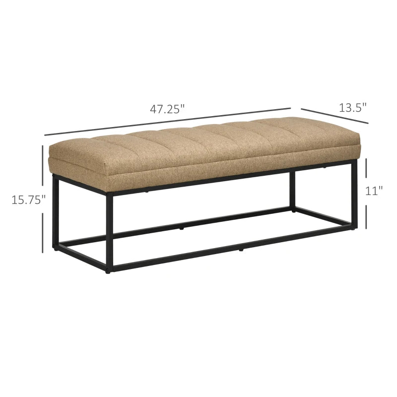 HOMCOM Upholstered Bedroom Bench, End of Bed Bench, Ottoman with Steel Legs, 47.25" x 13.5" x 15.75", Brown