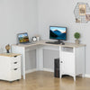 HOMCOM L-Shaped Computer Desk with Open Shelf and Storage Cabinet, Corner Writing Desk with Adjustable Shelf, Coffee