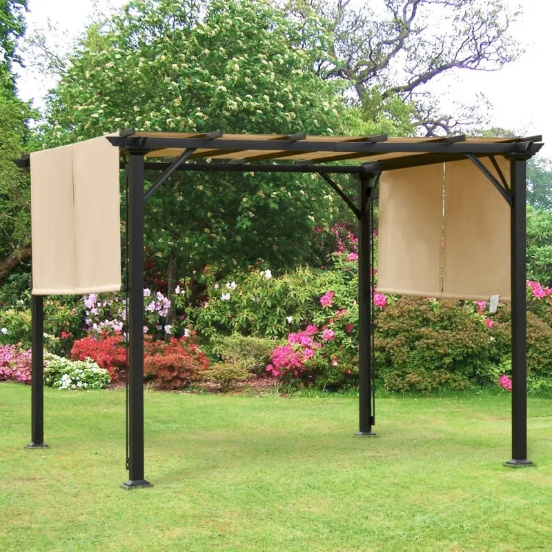 Outsunny 8' x 10' Retractable Pergola Canopy, Outdoor Gazebo with Sun Shade Shelter and Steel Frame, for Backyard, Patio, Garden, Deck