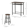 HOMCOM 3 Piece Counter Height Bar Table and Chairs Set, Space Saving Dining Table with 2 Matching Stools, Storage Shelf Metal Frame Footrest, Black, Brown
