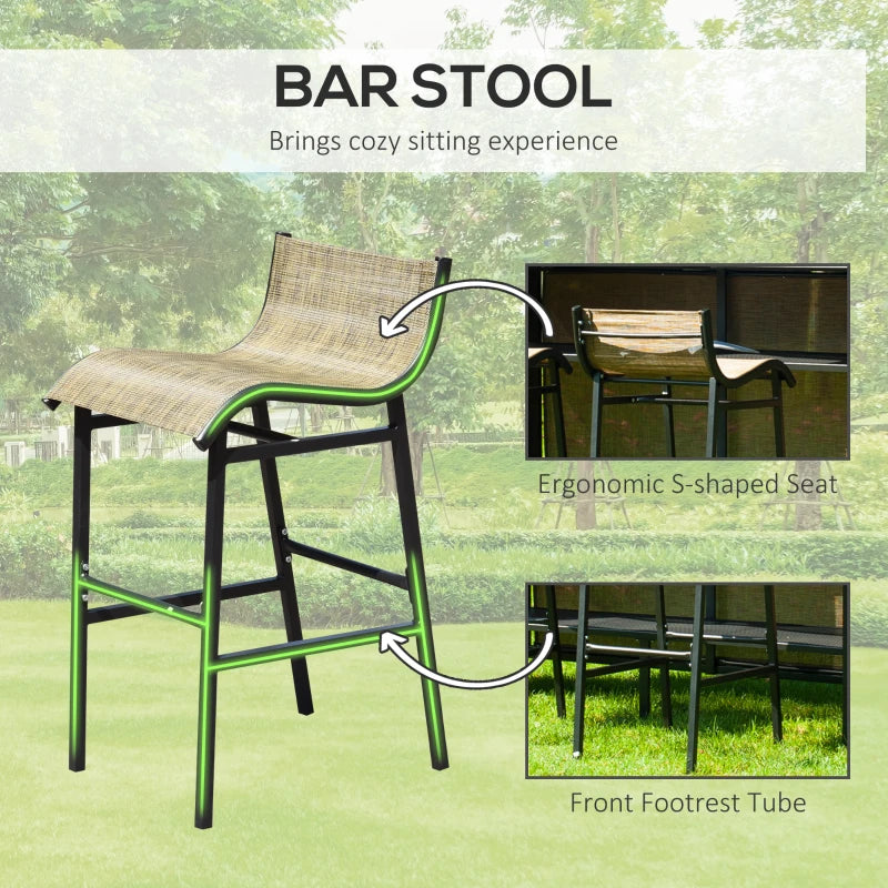 Outsunny 8' x 8' 3-Piece Patio Bar Set with Gazebo Canopy 2 Bar Stools and Bar Table with Storage Shelf for Poolside, Backyard, Garden