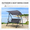 Outsunny 3 Person Rattan Outdoor Hanging Swing Chair with Canopy and Seat Cushions for Backyard, Patio, Garden, Grey