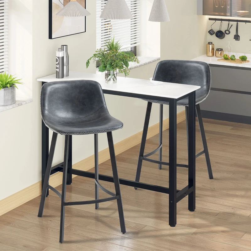 HOMCOM 27.25" Counter Height Bar Stools, Industrial Kitchen Stools, Upholstered Armless Bar Chairs with Back, Steel Legs, Set of 2, Black
