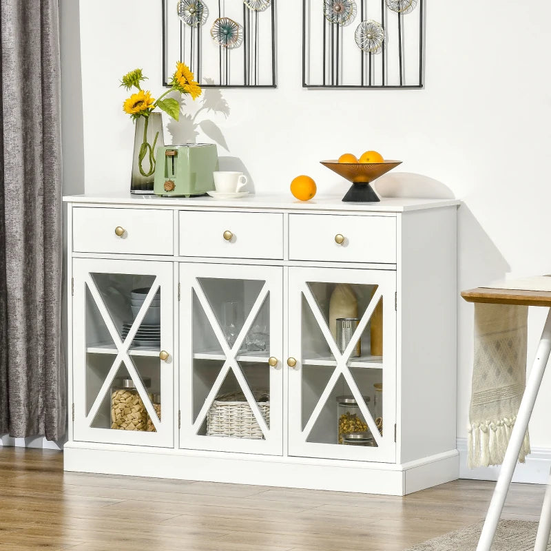 HOMCOM Farmhouse Style Kitchen Sideboard Serving Buffet Storage Cabinet w/ 3 Drawers