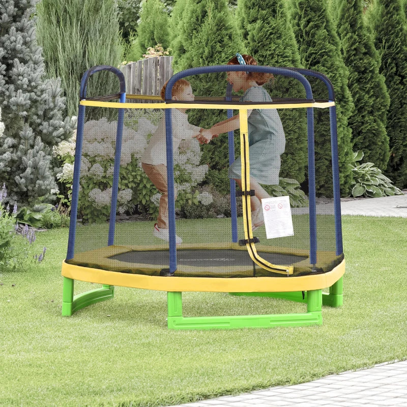 Outsunny 7FT Kids Trampoline, Durable Bouncer Spring Gym Toy Indoor/Outdoor with Safety Net Enclosure, Padded Cover, Fun Exercise Activity for Children, Yellow