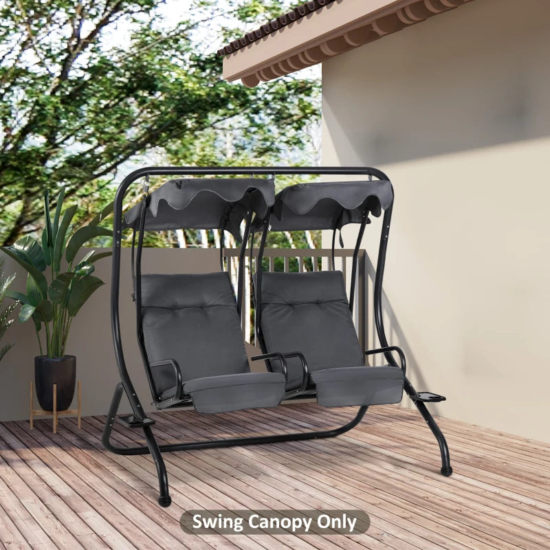 Outsunny 2-Seater Swing Canopy Replacement with Tubular Framework, Outdoor Swing Sunshade Top Cover (Canopy Only), Dark Gray