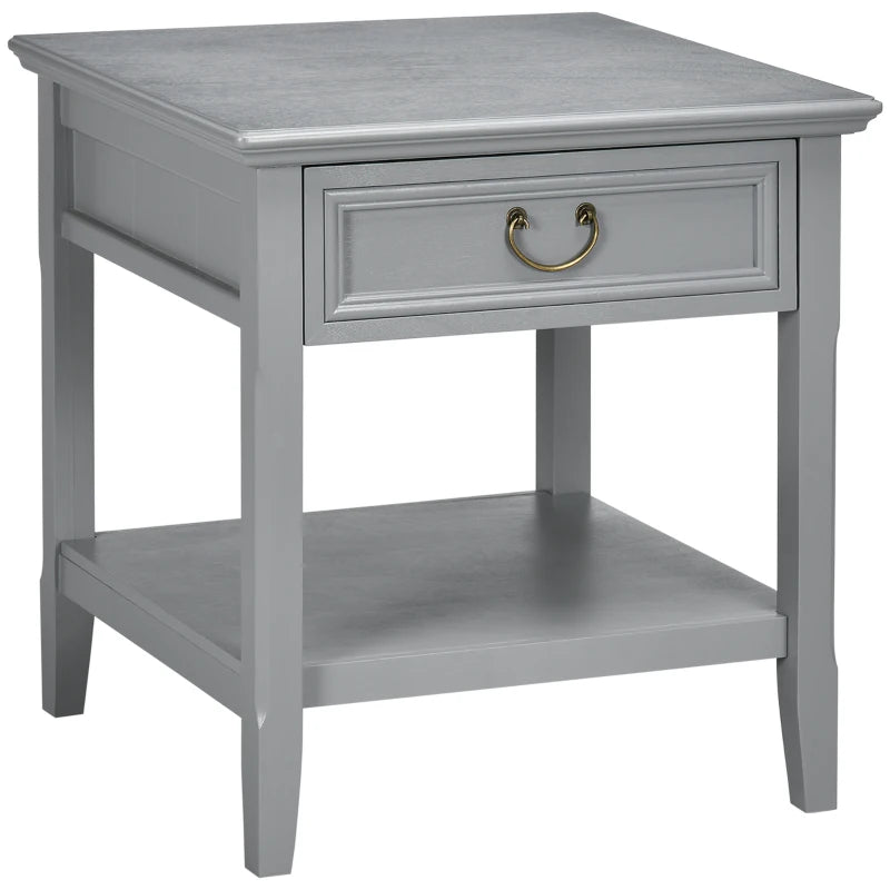 HOMCOM Retro Side Table, End Table with Storage Drawer and Open Shelf for Living Room, Bedroom, Gray