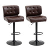 HOMCOM Bar Height Bar Stools Set of 2 with Adjustable Seat, Thick Padded Cushion and Metal Footrest for Home Bar, Brown