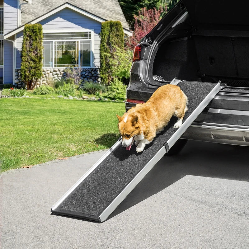 PawHut Portable Folding Pet Ramp, Dog Ramp for Cars with One Carry Handle, Non-Slip Ramp for Dogs to Get into a Car, Secure Aluminum Side Rails, Black