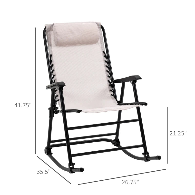 Outsunny Mesh Outdoor Patio Folding Rocking Chair Set - Cream White