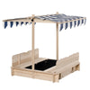 Outsunny Wooden Kids Sandbox w/ Cover Adjustable Canopy Convertible Bench Seat Bottom Liner