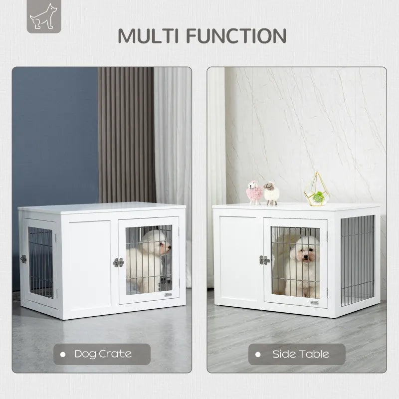 PawHut Furniture Style Dog Crate End Table, w/ Double Doors for Small & Medium Dogs