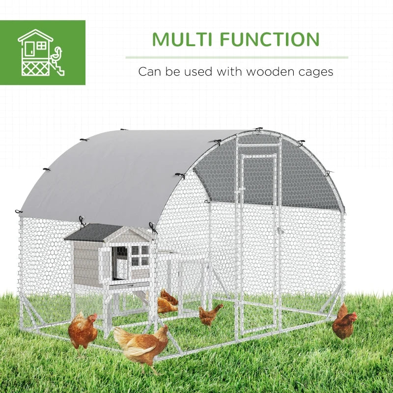 PawHut Metal Chicken Coop Run with Cover, Walk-In Outdoor Pen, Fence Cage Hen House for Yard, 9.2' x 6.3' x 6.4'