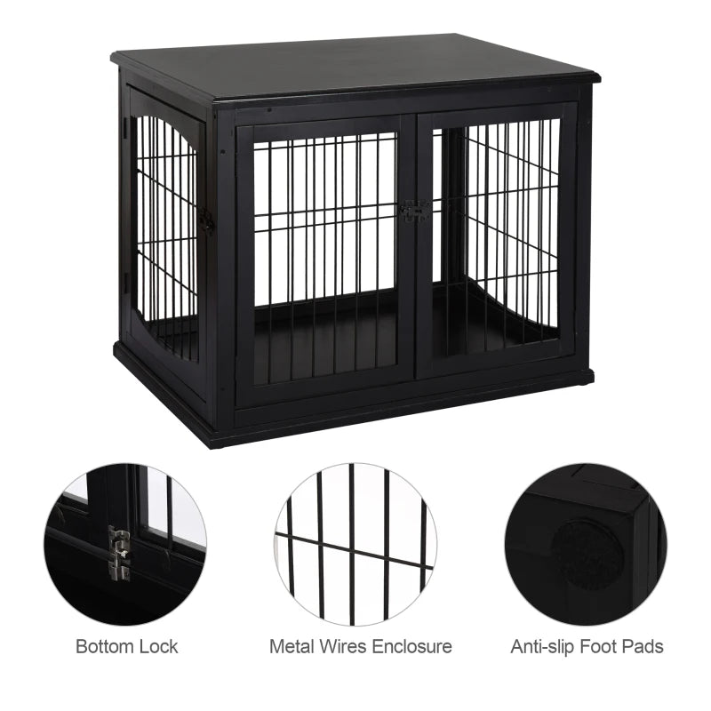 PawHut Dog Crate End Table with Triple Doors, Wooden Dog Crate Furniture Indoor Use, Puppy Crate with and Steel Tubes, for Small Dogs, White
