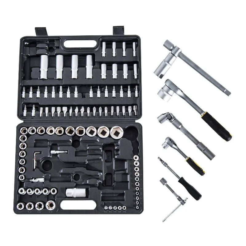 Open Box HomCom 108pc Mechanic's Socket and Ratchet Wrench Tool Kit