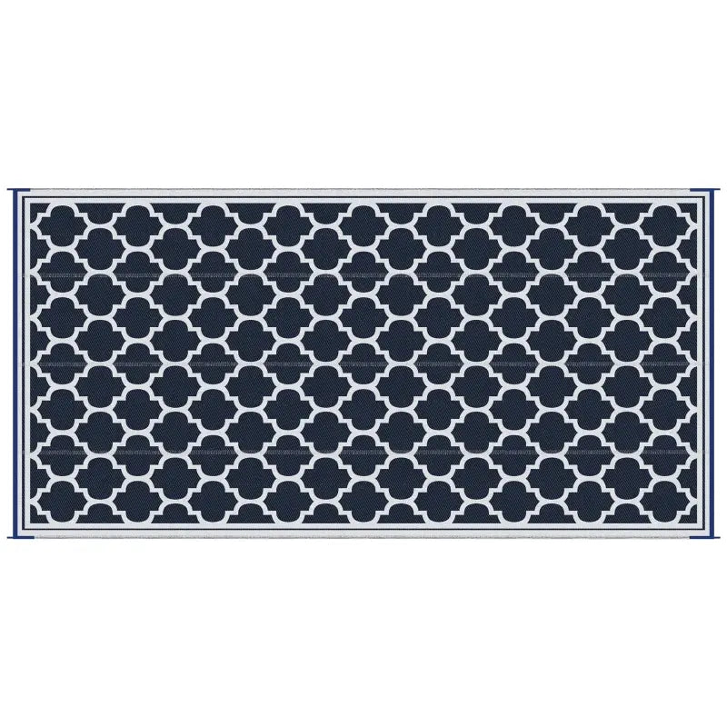 Outsunny Reversible Outdoor Rug Carpet, 9' x 18' Waterproof Plastic Straw Rug, Portable RV Camping Rugs, Large Floor Mat Area Rug for Backyard, Deck, Picnic, Beach, Trailer, Camper, Blue & White