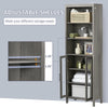 kleankin Tall Bathroom Storage Cabinet with 3 Tier Shelf, Glass Door Cupboard, Freestanding Linen Tower with Adjustable Shelves, Grey Wood Grain