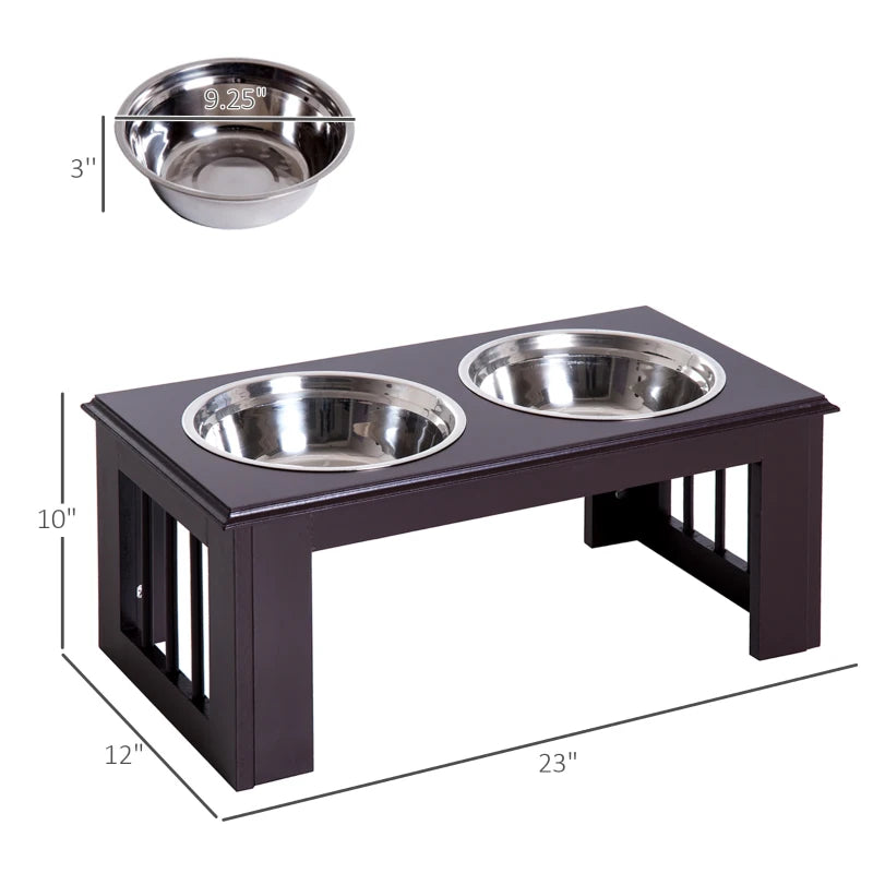 PawHut 17" Elevated Raised Dog Feeder Stainless Steel Double Bowl Food Water Pet Dish