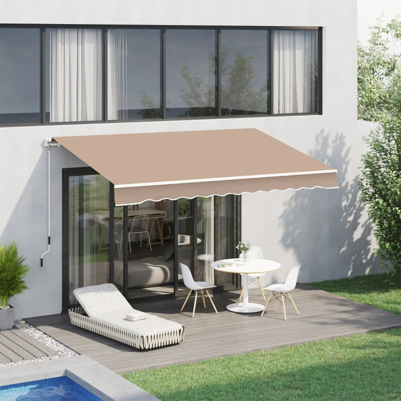 Outsunny 12' x 10' Retractable Awning Patio Awnings Sun Shade Shelter with Manual Crank Handle, 280g/m² UV & Water-Resistant Fabric and Aluminum Frame for Deck, Balcony, Yard, Beige