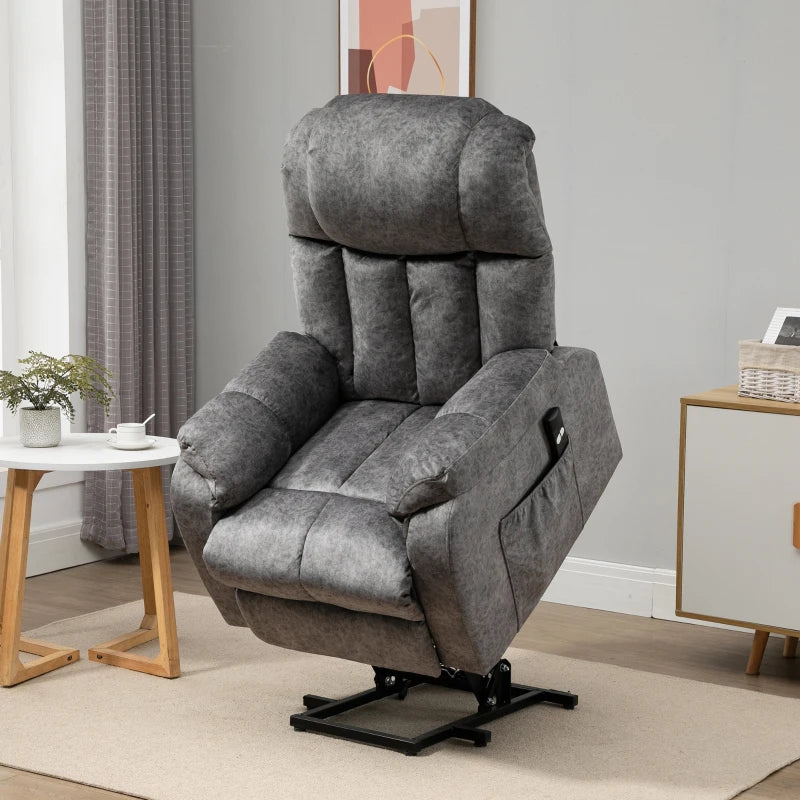 HOMCOM Power Lift Chair, Electric Recliner for Elderly, Compact Living Room Chair with Side Pocket & Remote Control, Grey