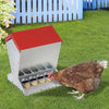 PawHut Rat Proof Auto Large Chicken Feeder Against any Other Animals Galvanized Steel Poultry Feeders Size for 10 Chickens Holds up to 10 L of Feeds Silver/Red