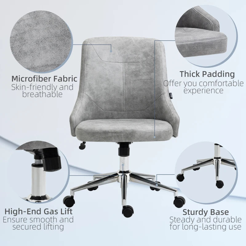 Vinsetto Armless Task Chair, Mid-back Desk Chair, Microfiber Home Office Chair with Adjustable Height, Tilt, Swivel Function, Gray