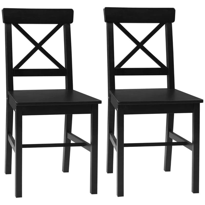 HOMCOM Farmhouse Wooden Dining Chairs Set of 2 with Cross Back, Black