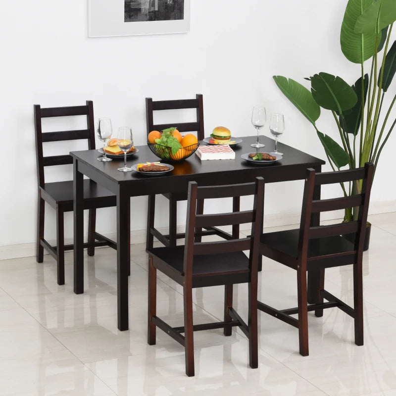 HOMCOM 5 Piece Dining Room Table Set, Wooden Kitchen Table and Chairs for Dinette, Breakfast Nook, Chestnut Brown