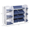 Qaba Childrens Toy Storage & Bin Organizer with 3 Separate Shelving Sections, 7 Shelves, & 6 Removeable Bins - Blue