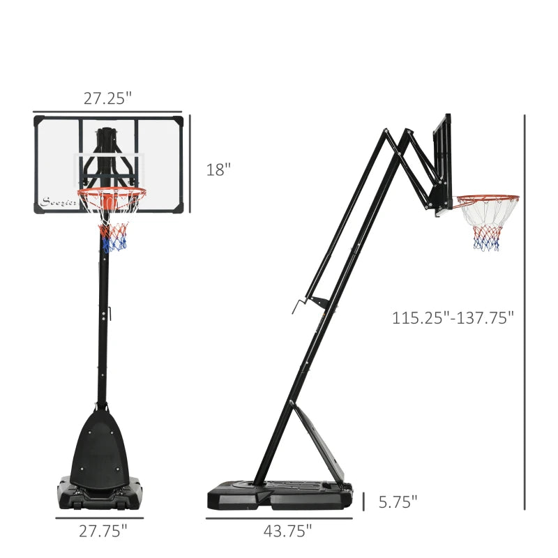 Soozier Portable Basketball Hoop, 9.6-11.5FT Screw Jack Height-Adjustable Basketball System with 42'' Backboard and Wheels for Kids Junior Adults Indoor Outdoor Use