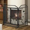 HOMCOM 3-Panel Metal Fireplace Mesh Screen Home Folded Steel Spark Protection with Magnetic Doors 49.25" x 31.5", Black