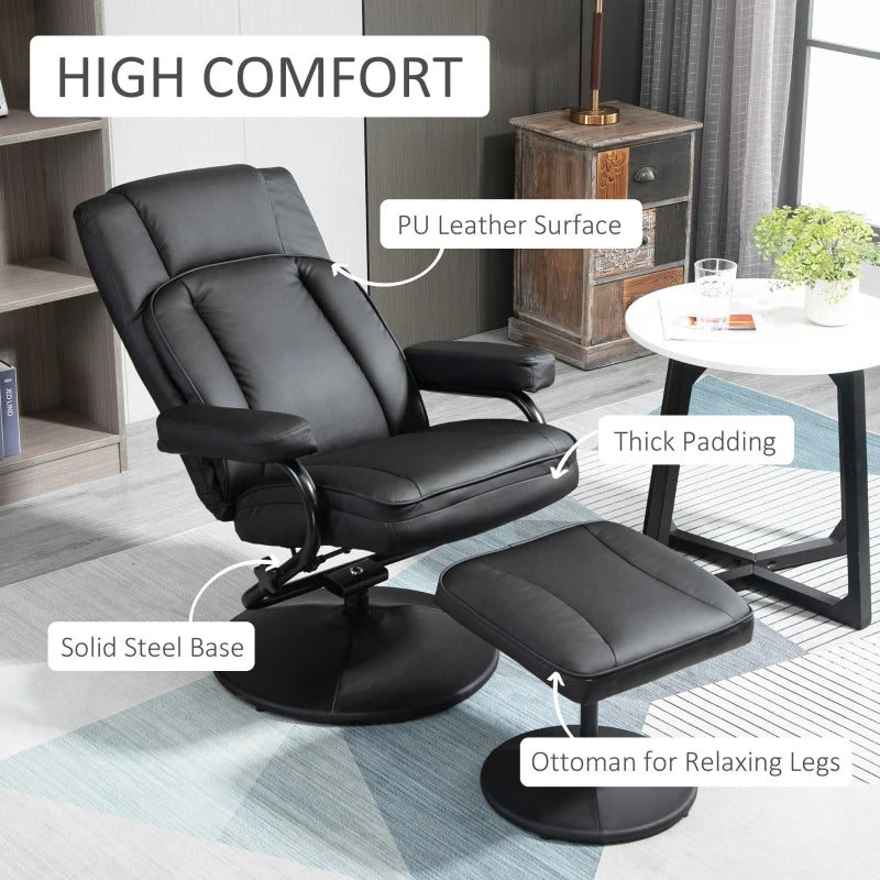 HOMCOM Faux Leather Recliner Chair, Living Room Swivel Chair w/ Ottoman Footrest, Grey