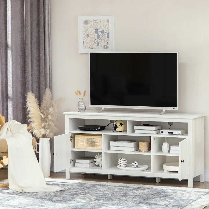 HOMCOM TV Stand for 65 Inch TVs, TV Cabinet with Wooden Shelves and Doors, Entertainment Center for Living Room, Bedroom, White