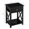 HOMCOM Side Table, Farmhouse End Table with Storage Drawer, Open Shelf and X-frame, Bedside Table for Living Room, Black