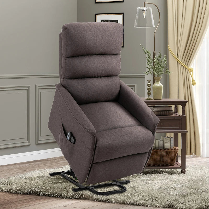HOMCOM Power Lift Assist Recliner Chair for Elderly with Remote Control, Linen Fabric Upholstery, Brown