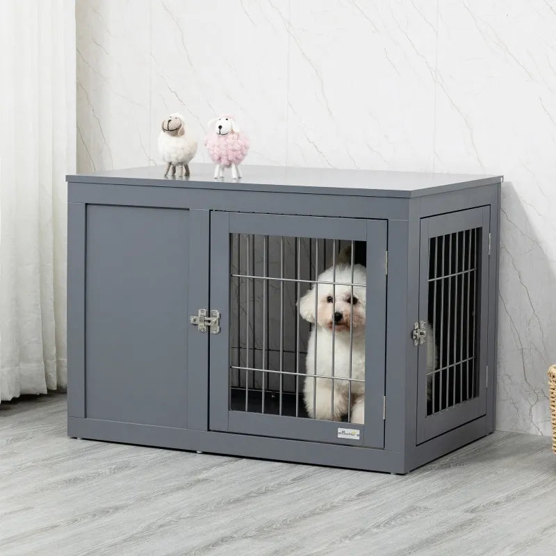 PawHut Furniture Style Dog Crate End Table Kennel, w/ Double Doors for Medium Dogs-1