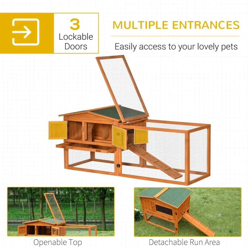 PawHut Rabbit Hutch 2-Story Bunny Cage Small Animal House with Slide Out Tray, Detachable Run, for Indoor Outdoor, 61.5" x 23" x 27", Orange